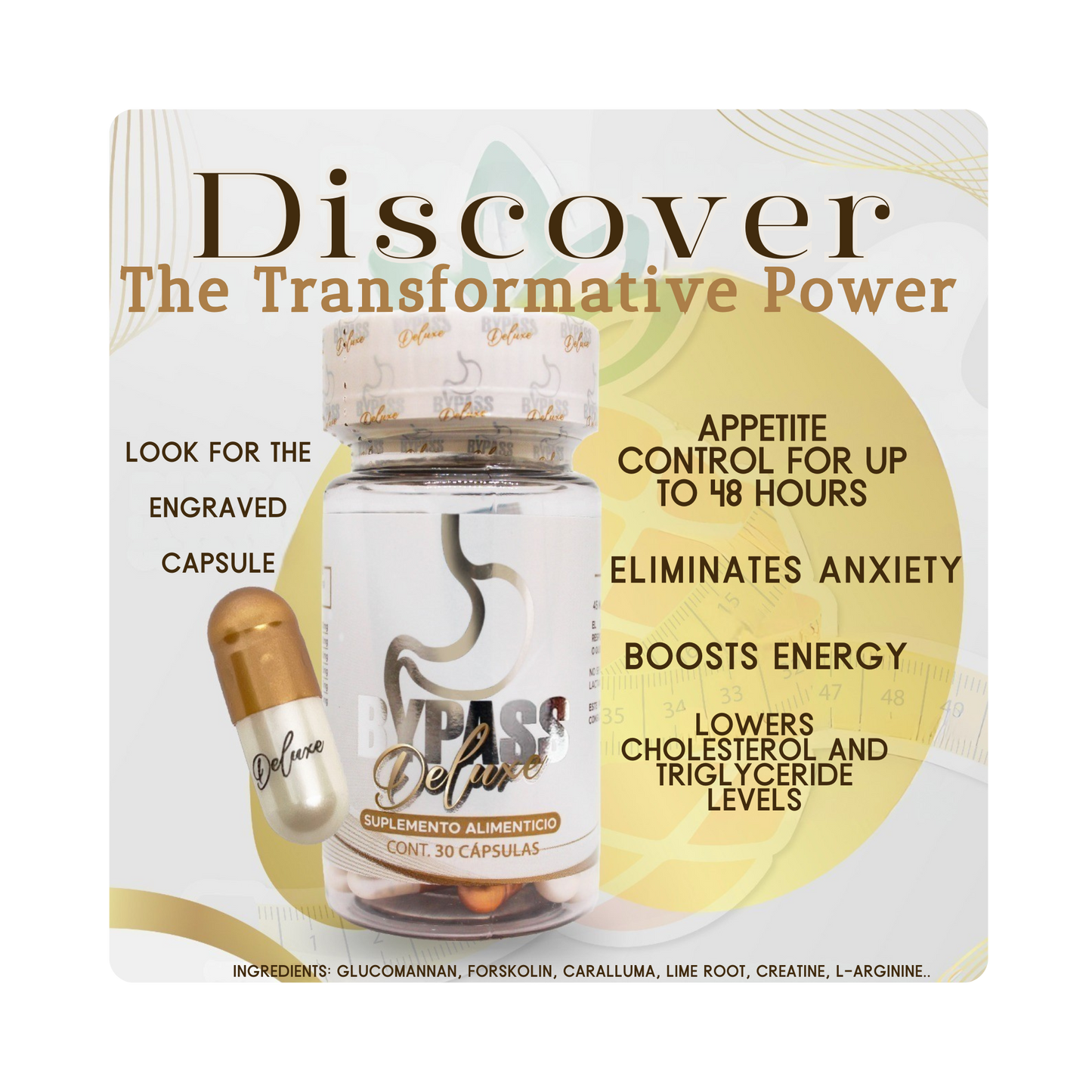 ByPass Deluxe – 48H Appetite Control, Natural Supplement for Weight Management, 30 Capsules