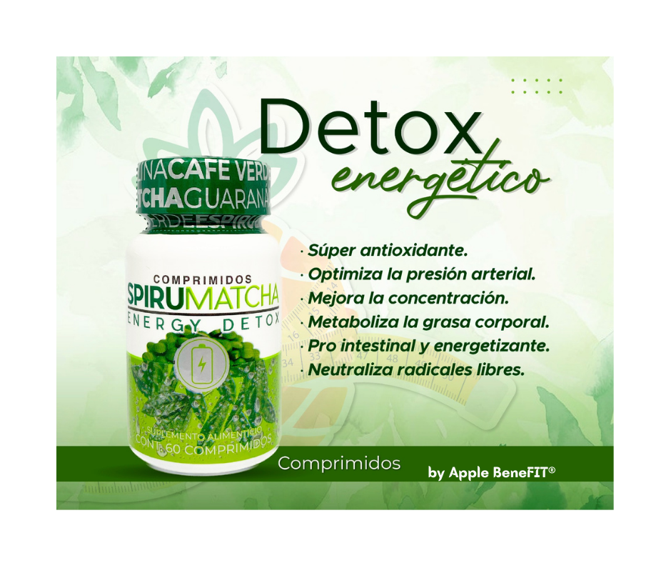 SPIRU𝗠𝗔𝗧𝗖𝗛𝗔 Energy Detox Tablets by Apple BeneFIT®️ - Bottle of 60 Tablets.