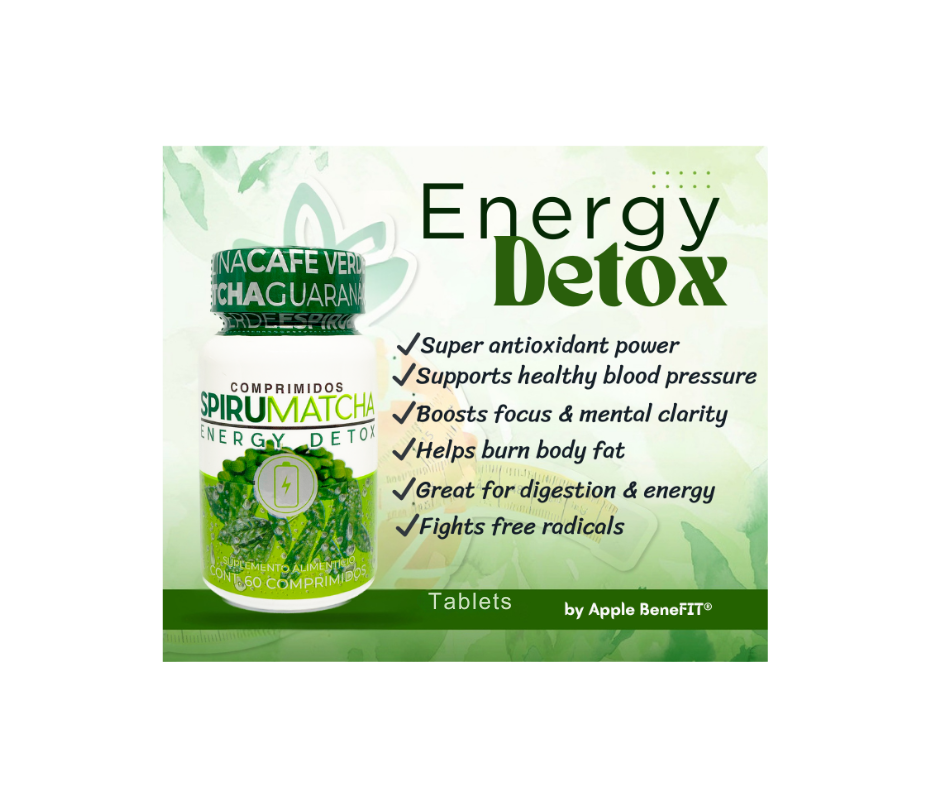 SPIRU𝗠𝗔𝗧𝗖𝗛𝗔 Energy Detox Tablets by Apple BeneFIT®️ - Bottle of 60 Tablets.