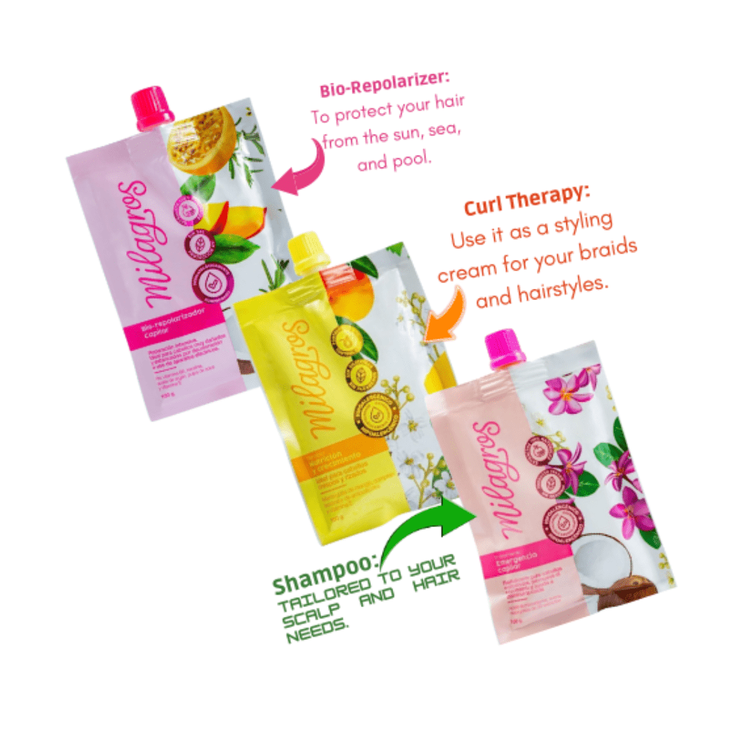 MILAGROS Mini 3 - Pack Kit: Shampoo, Curl Therapy, & Bio - Repolarizer – 100g Each - DendasStore