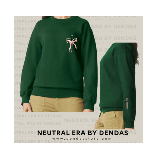 Minimalist Pink Cross Sweatshirt Oversized Crewneck | Unisex Aesthetic Sweater | Neutral Era by Dendas - DendasStore