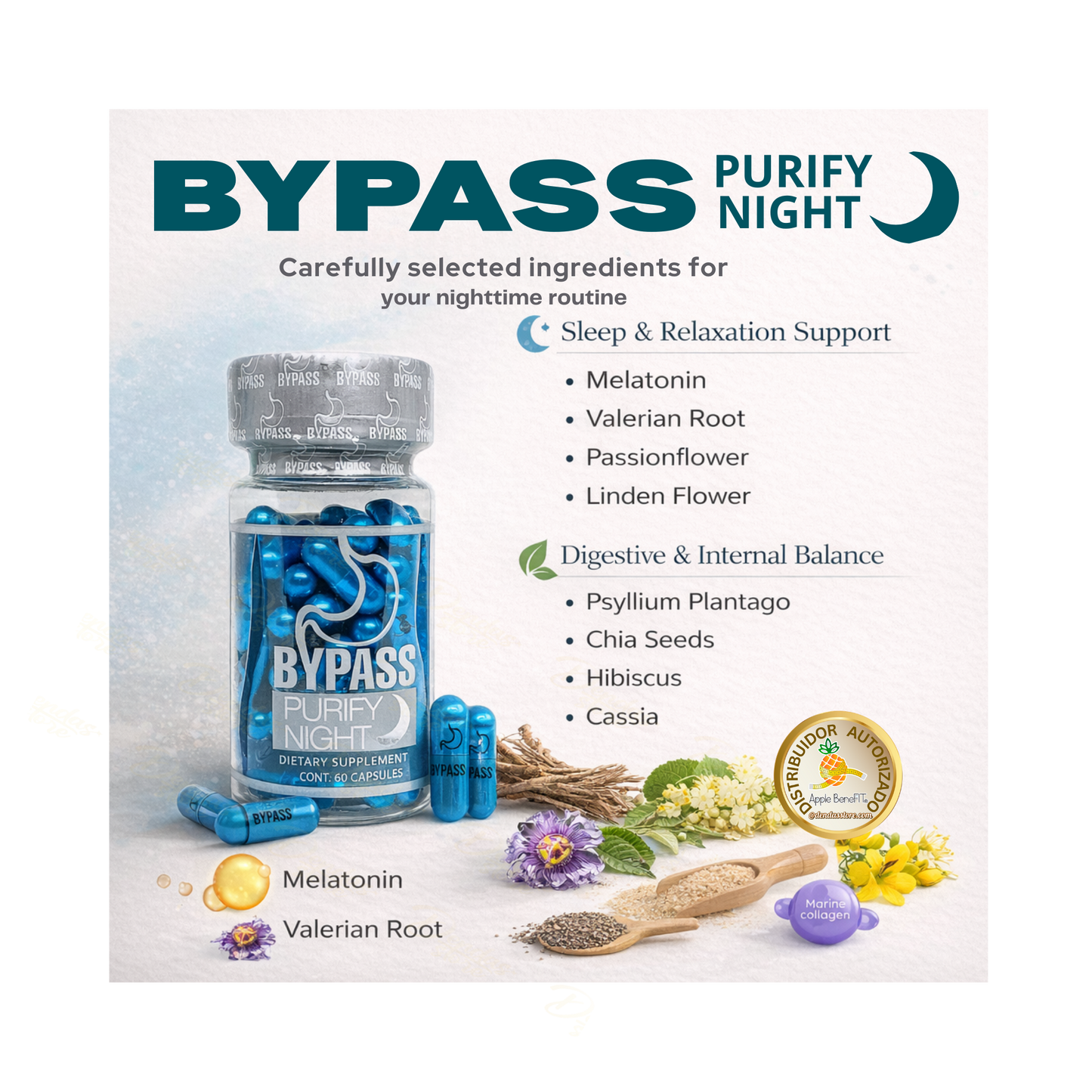 Bypass Purify Night – Cápsulas Nocturnas para Bienestar Digestivo y Equilibrio Interno – 60 Cápsulas