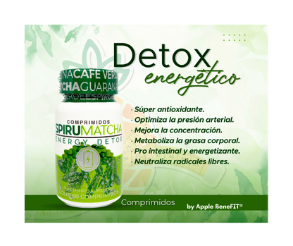 SPIRU𝗠𝗔𝗧𝗖𝗛𝗔 Energy Detox Tablets by Apple BeneFIT®️ - Bottle of 60 Tablets.
