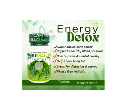SPIRU𝗠𝗔𝗧𝗖𝗛𝗔 Energy Detox Tablets by Apple BeneFIT®️ - Bottle of 60 Tablets.
