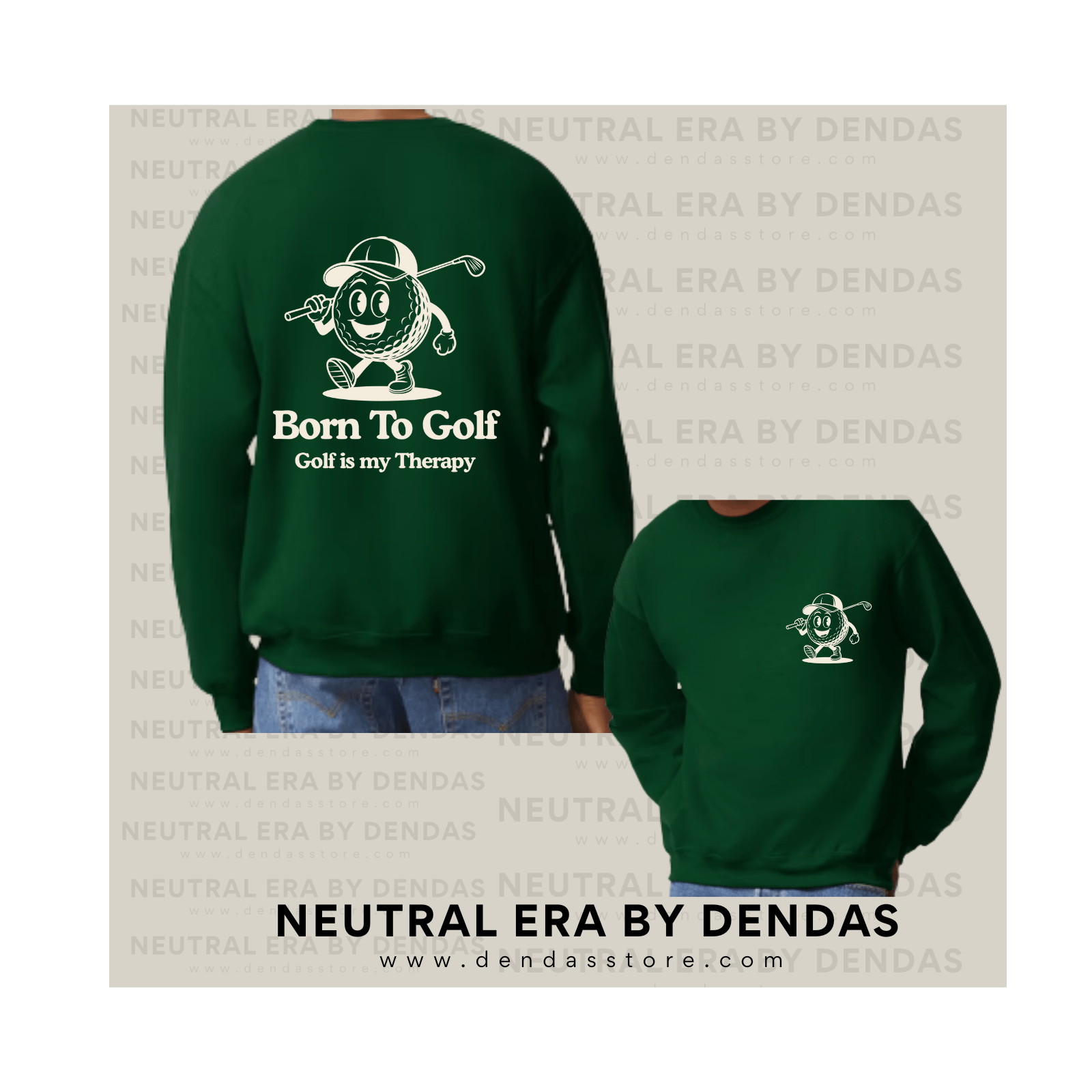 “Born to Golf” Vintage Golf Sweatshirt | Unisex Neutral Crewneck | Neutral Era by Dendas - DendasStore