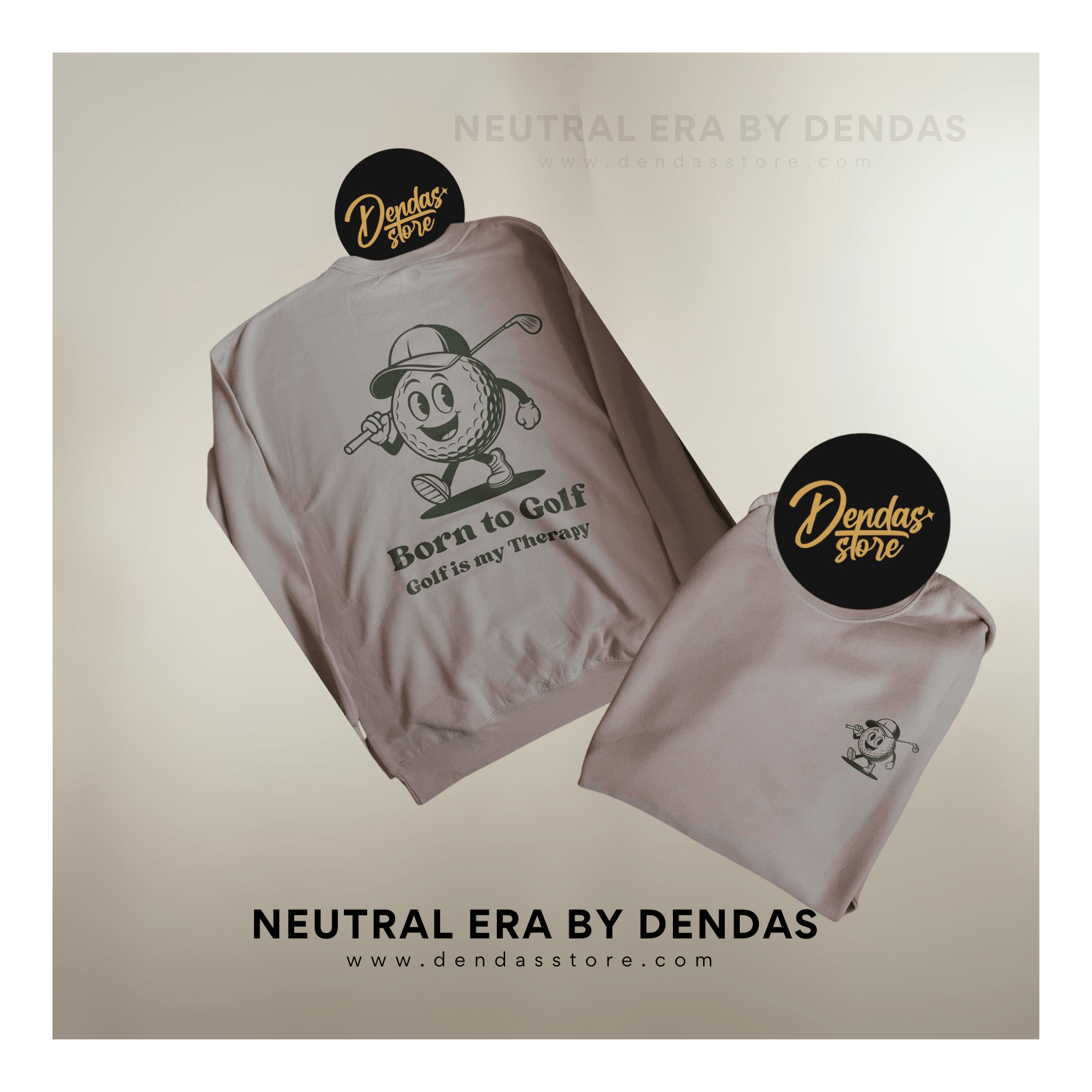 “Born to Golf” Vintage Golf Sweatshirt | Unisex Neutral Crewneck | Retro Golf Gift | Cozy Aesthetic Sweater | Neutral Era by Dendas - DendasStore