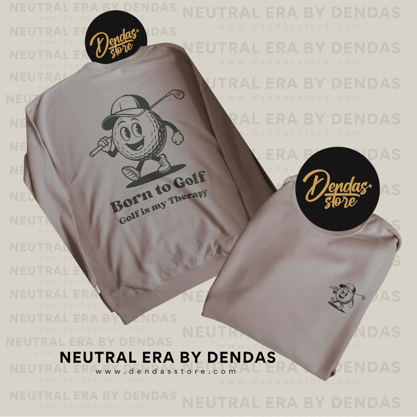 “Born to Golf” Vintage Golf Sweatshirt | Unisex Neutral Crewneck | Retro Golf Gift | Cozy Aesthetic Sweater | Neutral Era by Dendas - DendasStore