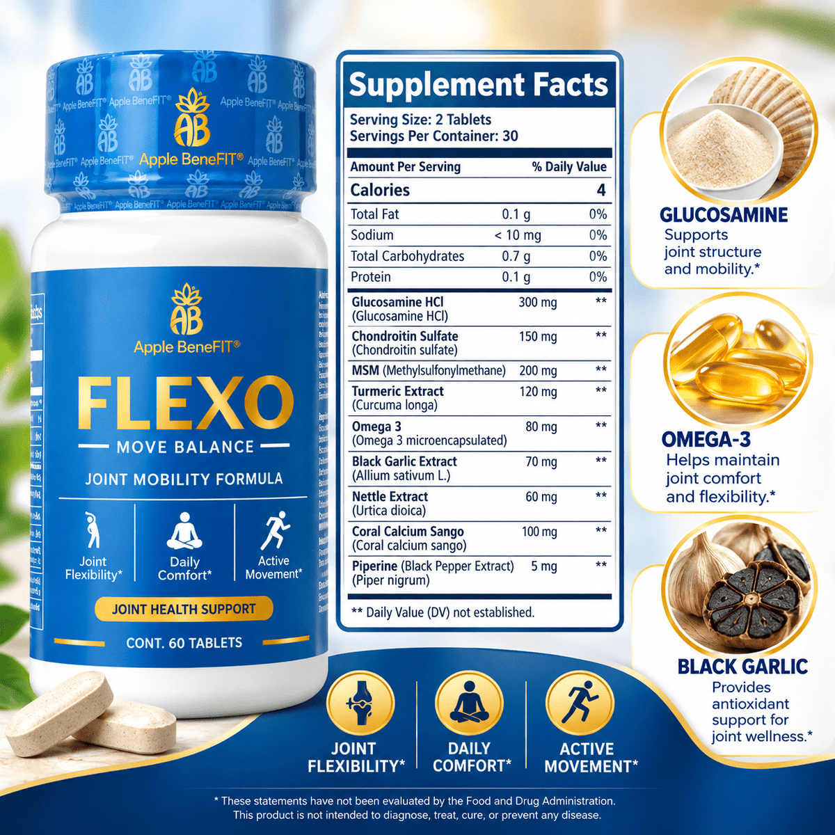 Flexo Joint & Bone Support Supplement | 60 Tablets - DendasStore