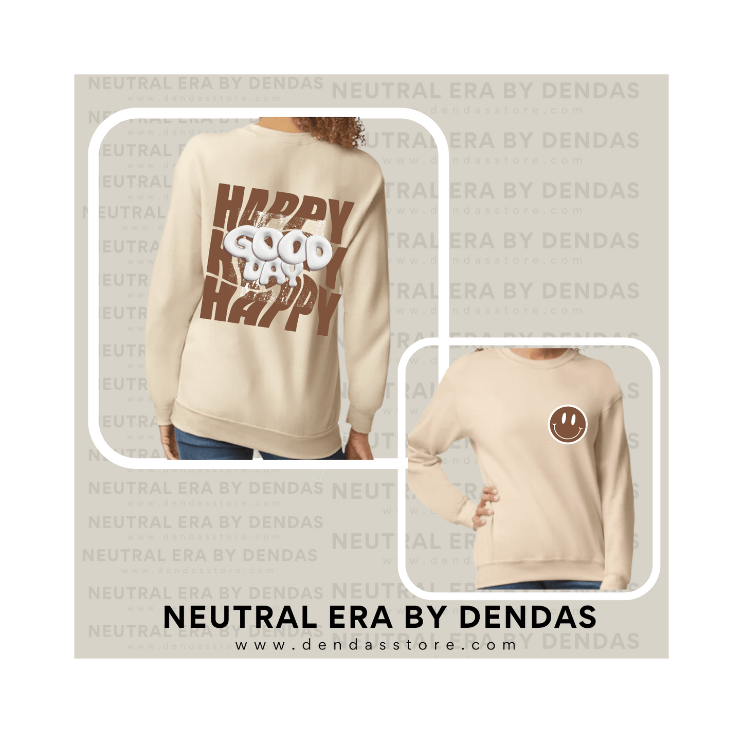 “Happy Good Day” Oversized Crewneck – Unisex Cozy Sweatshirt | Burgundy | Neutral Era by Dendas - DendasStore
