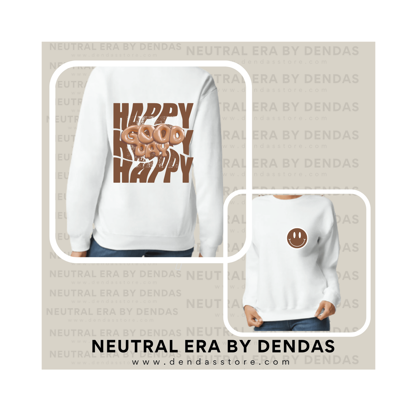 “Happy Good Day” Oversized Crewneck – Unisex Cozy Sweatshirt | Burgundy | Neutral Era by Dendas - DendasStore