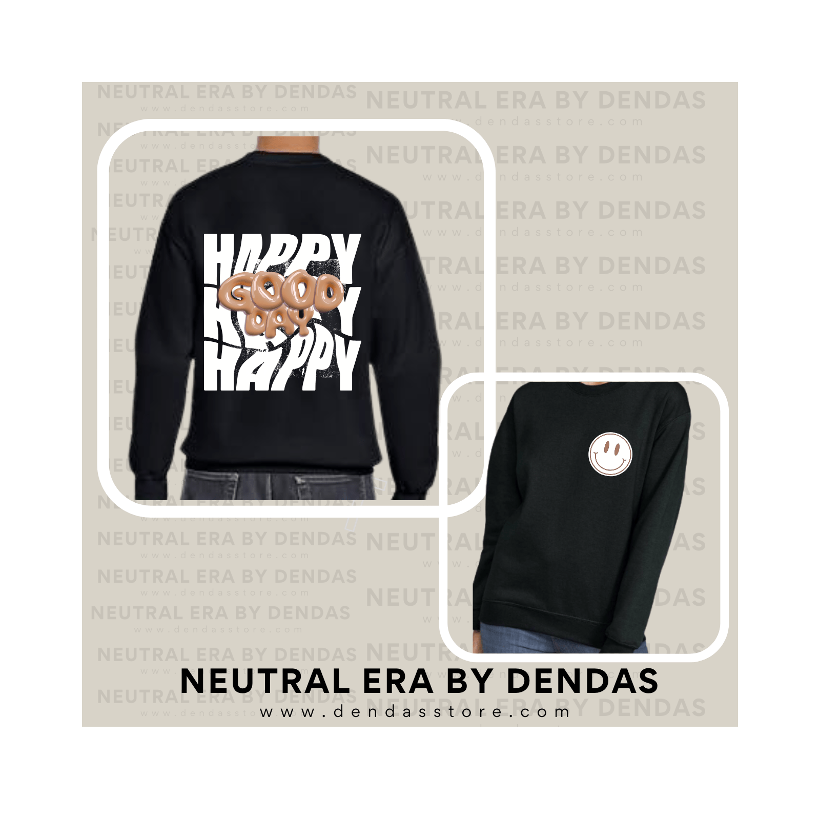 “Happy Good Day” Oversized Crewneck – Unisex Cozy Sweatshirt | Burgundy | Neutral Era by Dendas - DendasStore