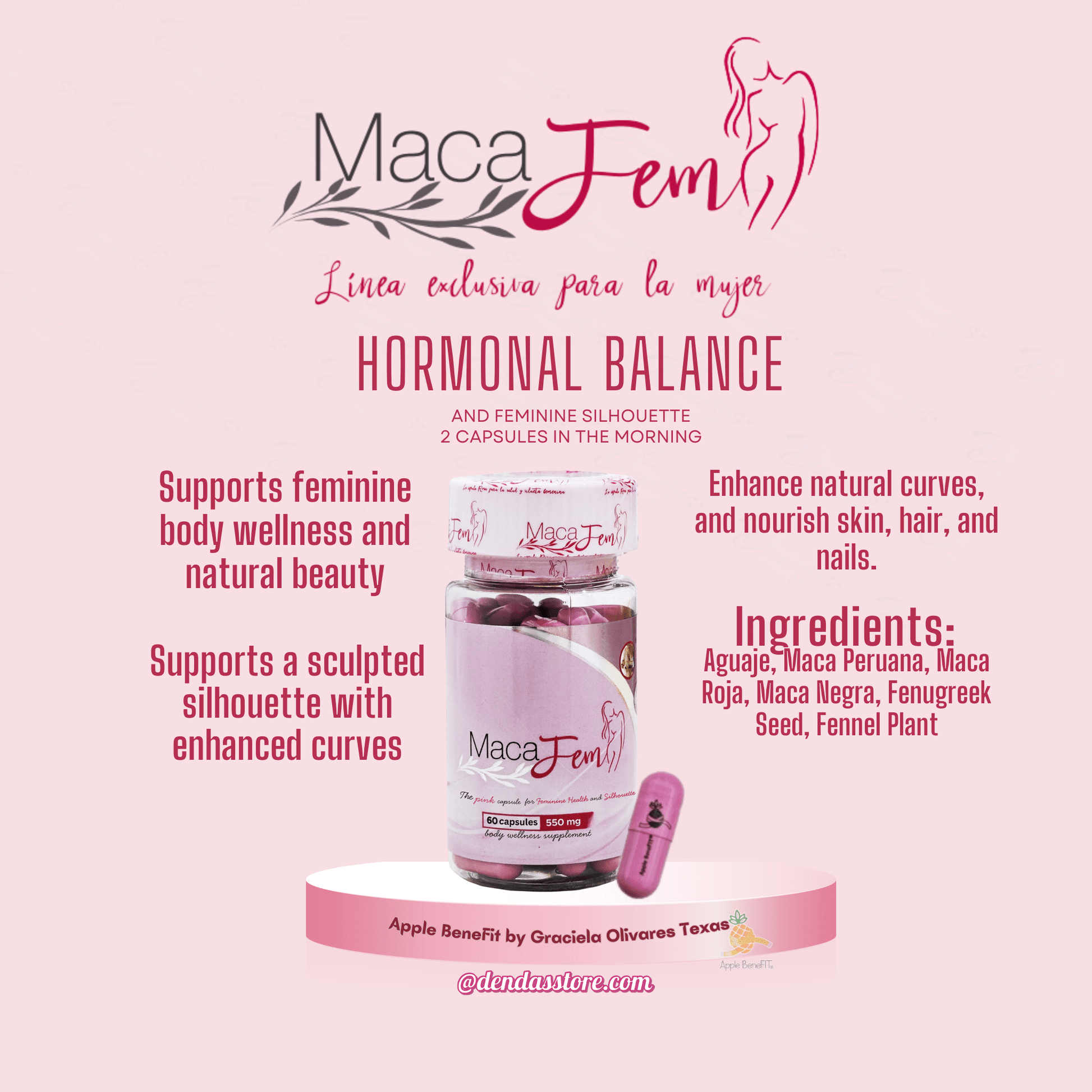 MacaFem Capsules by Apple BeneFIT® – The Pink Capsule for Natural Feminine Balance & Body Wellness – 60 Caps - DendasStore