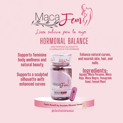 MacaFem Capsules by Apple BeneFIT® – The Pink Capsule for Natural Feminine Balance & Body Wellness – 60 Caps - DendasStore