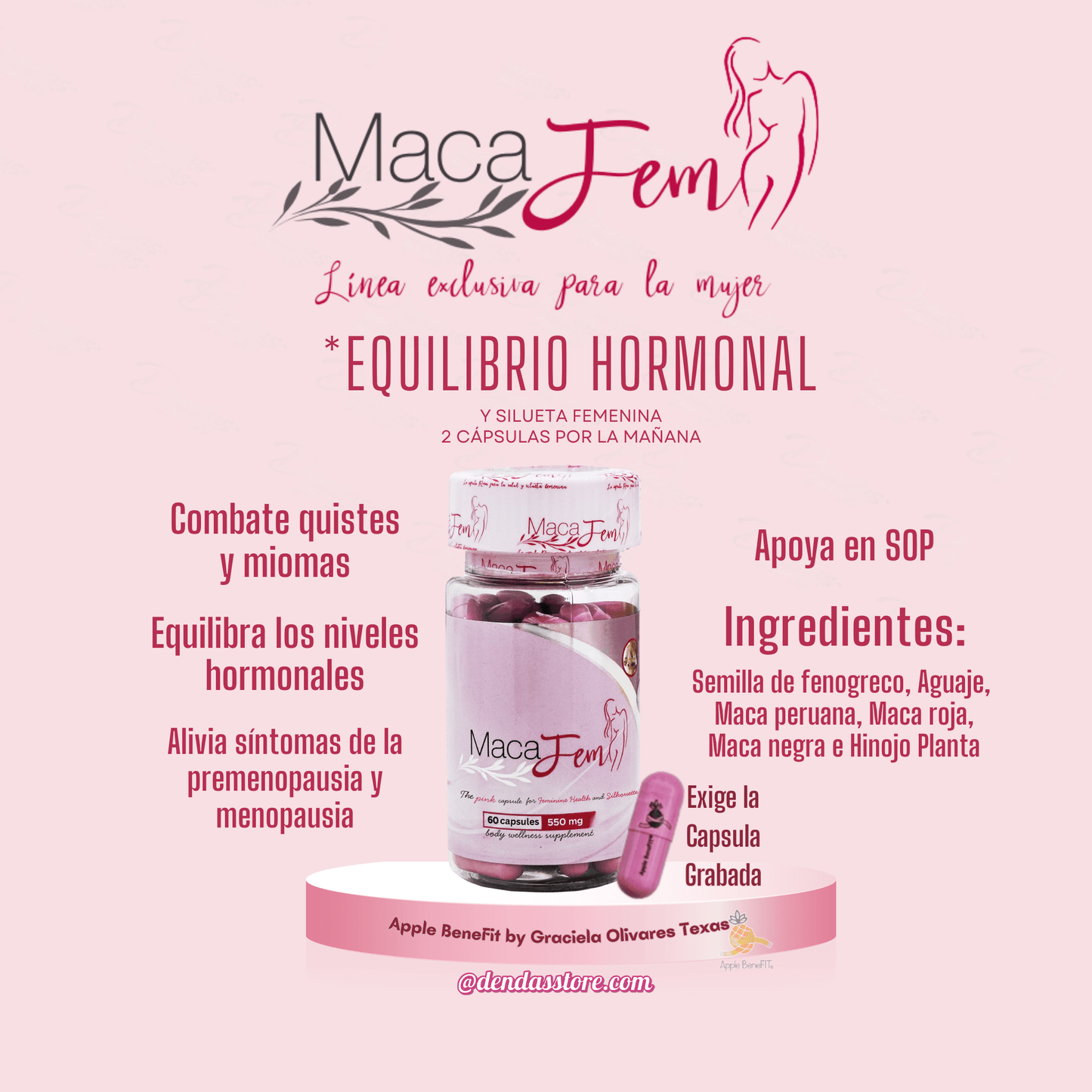 MacaFem Capsules by Apple BeneFIT® – The Pink Capsule for Natural Feminine Balance & Body Wellness – 60 Caps - DendasStore
