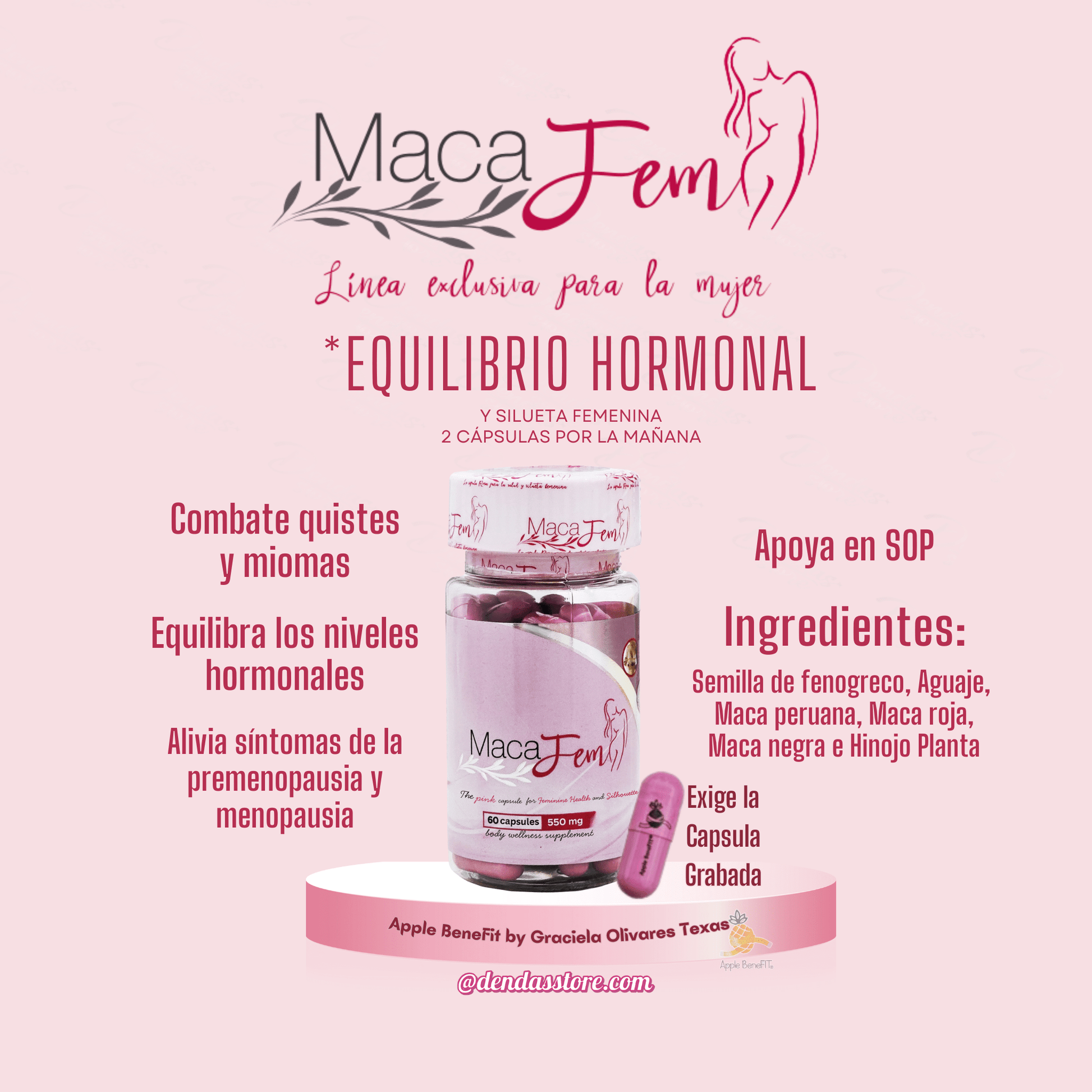 MacaFem Capsules by Apple BeneFIT® – The Pink Capsule for Natural Feminine Balance & Body Wellness – 60 Caps - DendasStore