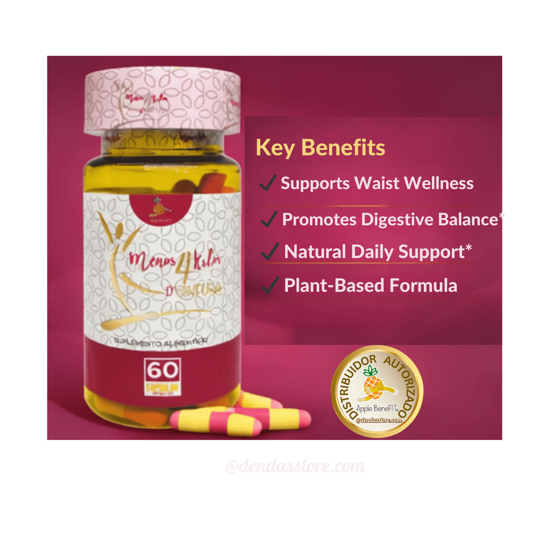 Menos 4 Kilos d’Cintura | Natural Herbal Capsules for Waist & Digestive Support – 60 Count - DendasStore