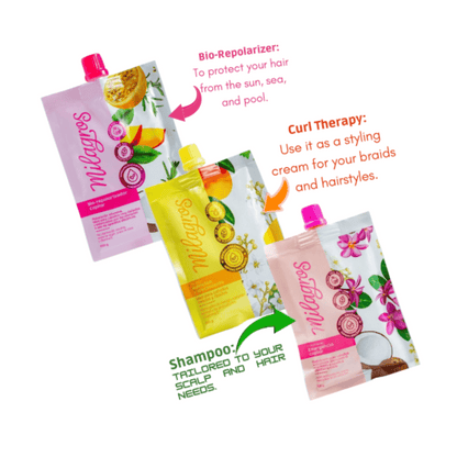 MILAGROS Mini 3 - Pack Kit: Shampoo, Curl Therapy, & Bio - Repolarizer – 100g Each - DendasStore