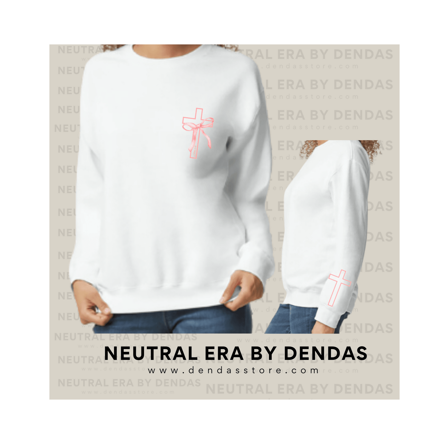 Minimalist Pink Cross Sweatshirt Oversized Crewneck | Unisex Aesthetic Sweater | Neutral Era by Dendas - DendasStore