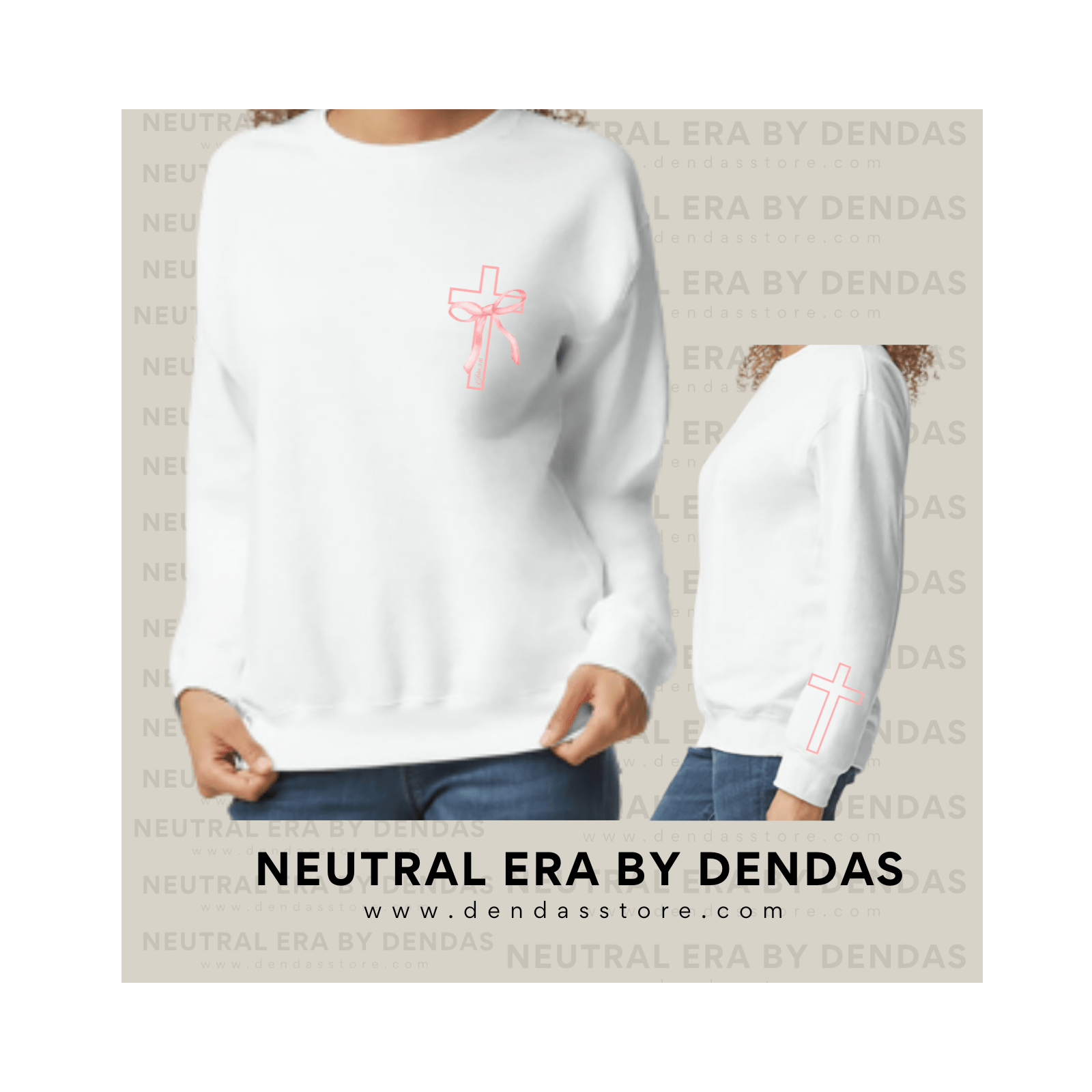 Minimalist Pink Cross Sweatshirt Oversized Crewneck | Unisex Aesthetic Sweater | Neutral Era by Dendas - DendasStore