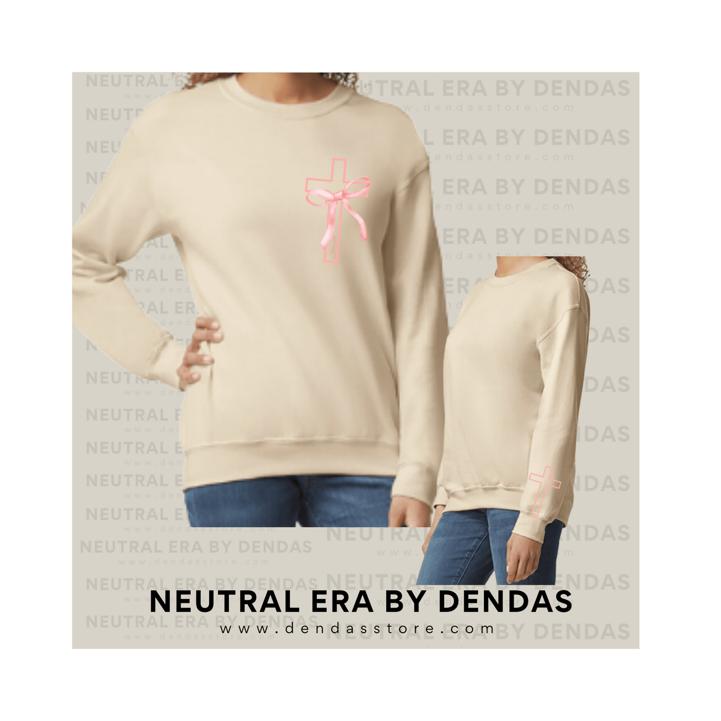 Minimalist Pink Cross Sweatshirt Oversized Crewneck | Unisex Aesthetic Sweater | Neutral Era by Dendas - DendasStore