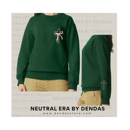 Minimalist Pink Cross Sweatshirt Oversized Crewneck | Unisex Aesthetic Sweater | Neutral Era by Dendas - DendasStore